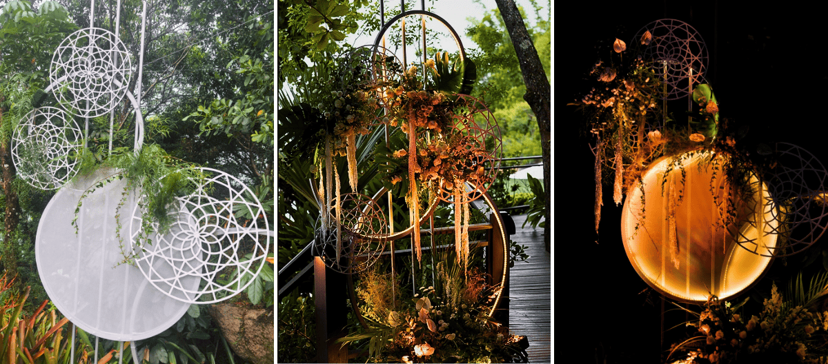 Arcos desenvolvidos pela Arte Curvas para decoração de eventos com metal